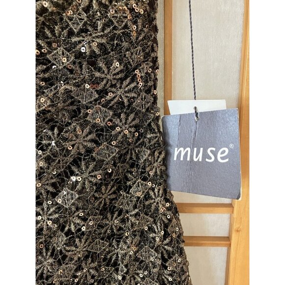 NWT Women’s Muse Brown Sequin V Neck Cocktail Dress Lined Size 0 MSRP $185 - Picture 12 of 13
